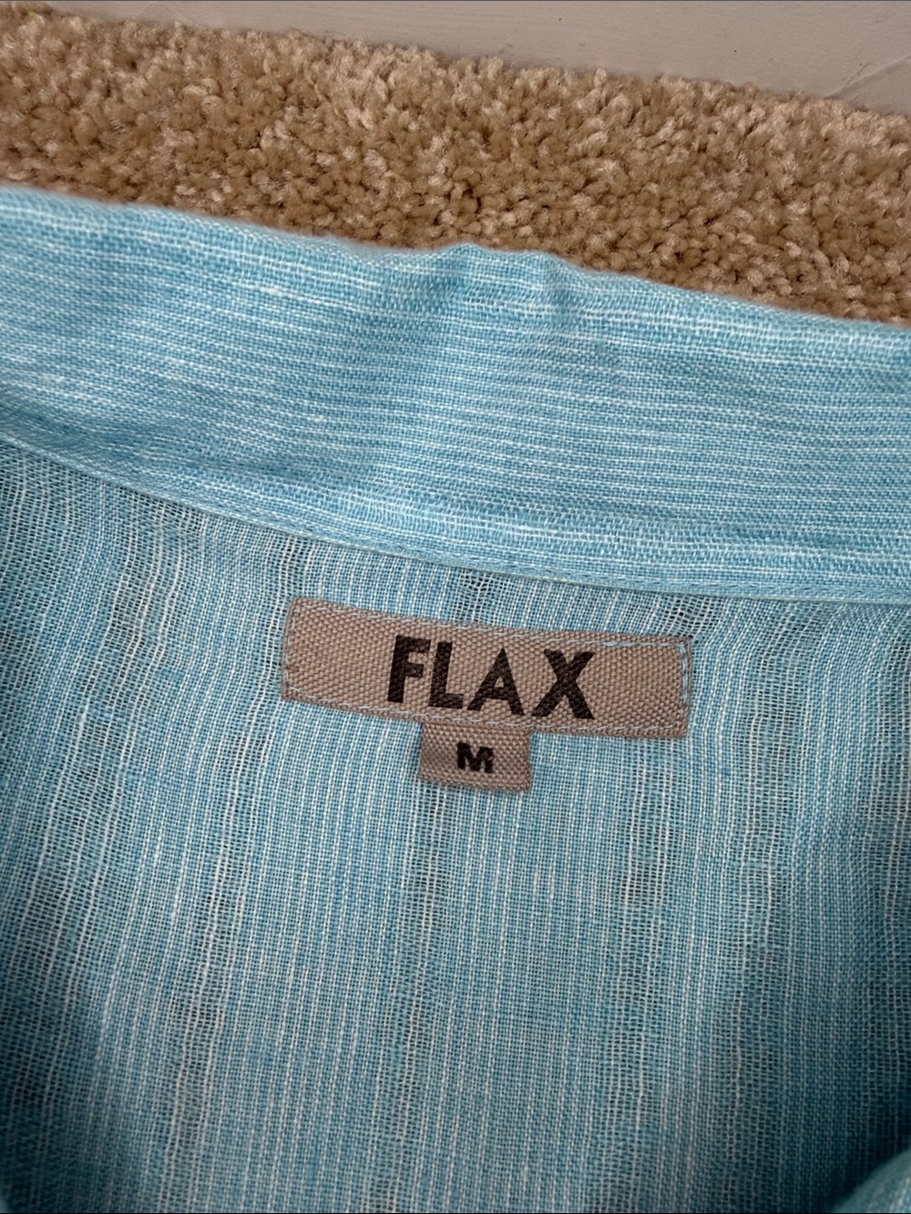 Flax Light Blue 100% Linen Button-Front Oversized Boxy Top Size Medium - Picture 9 of 10